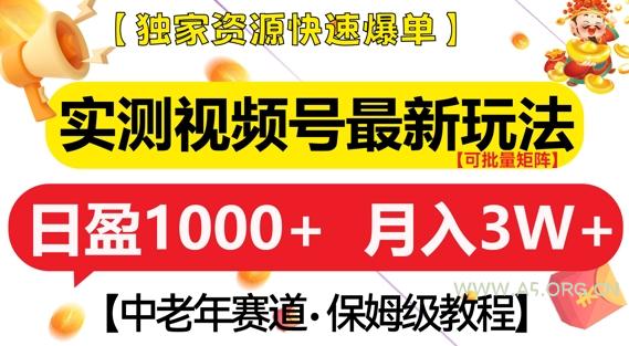 实测视频号最新玩法，中老年赛道，独家资源，月入过W+【揭秘】
