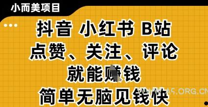 小而美的项目,抖音小红书B站视频点赞、关注、评论就能挣钱,简单无脑立见收益,妥妥的零撸项目【揭秘】