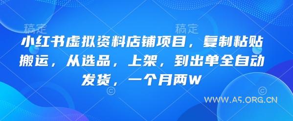 小红书虚拟资料店铺项目,复制粘贴搬运,从选品,上架,到出单全自动发货,一个月两W