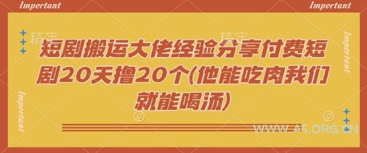 短剧搬运大佬经验分享付费短剧20天撸20个(他能吃肉我们就能喝汤)