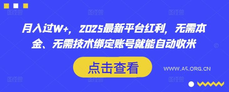 月入过W+,2025最新平台红利,无需本金、无需技术绑定账号就能自动收米
