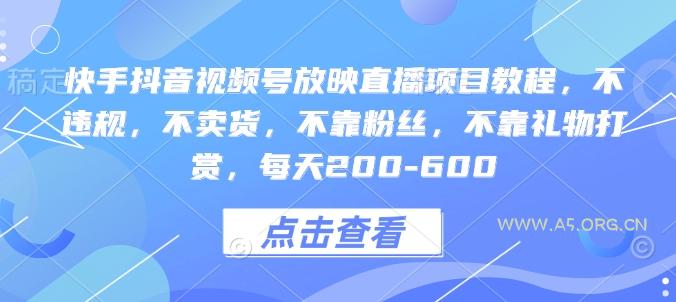快手抖音视频号放映直播项目教程,不违规,不卖货,不靠粉丝,不靠礼物打赏,每天200-600