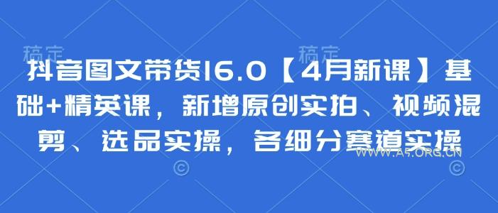 抖音图文带货16.0【4月新课】基础+精英课,新增原创实拍、视频混剪、选品实操,各细分赛道实操