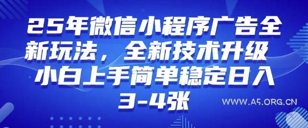 2025年微信小程序最新玩法纯小白易上手，稳定日入多张，技术全新升级【揭秘】