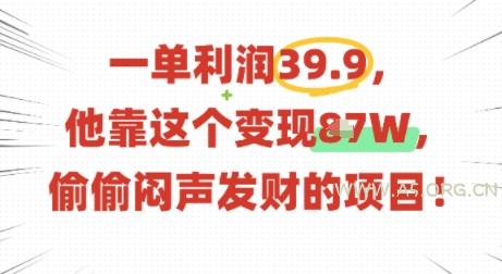 一单利润39.9，有人靠这个变现几十个，偷偷闷声发财的项目