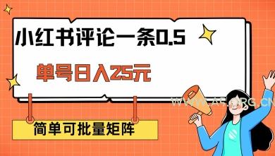 小红书评论一条0.5元 单账号一天可得25元 可矩阵操作 简单无脑靠谱【揭秘】