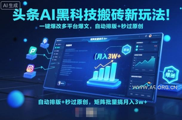 头条AI黑科技搬砖新玩法！一键爆改多平台爆文，自动排版+秒过原创，矩阵批量搞月入3w+【揭秘】