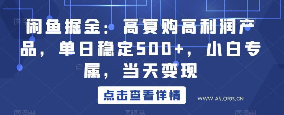 闲鱼掘金：高复购高利润产品，单日稳定500+，小白专属，当天变现