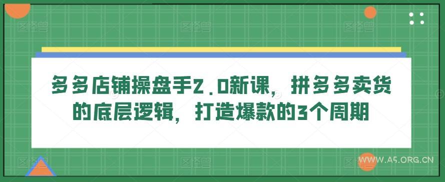 多多店铺操盘手2.0新课,拼多多卖货的底层逻辑,打造爆款的3个周期