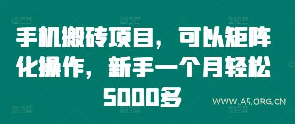 手机搬砖项目,可以矩阵化操作,新手一个月轻松5000多