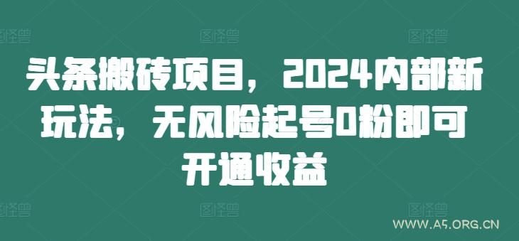头条搬砖项目,2024内部新玩法,无风险起号0粉即可开通收益