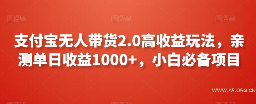 支付宝无人带货2.0高收益玩法，亲测单日收益1000+，小白必备项目【揭秘】