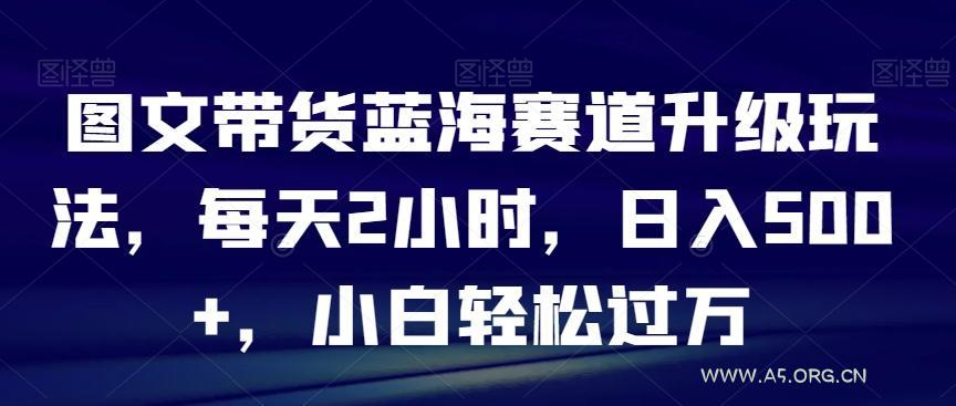 图文带货蓝海赛道升级玩法，每天2小时，日入500+，小白轻松过万