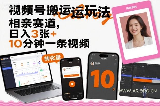 视频号搬运玩法，相亲赛道，日入3张+，10分钟一条视频