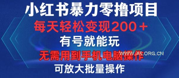 小红书暴力零撸项目，有号就能玩，单号每天变现1到15元，可放大批量操作，无需手机电脑操作【揭秘】