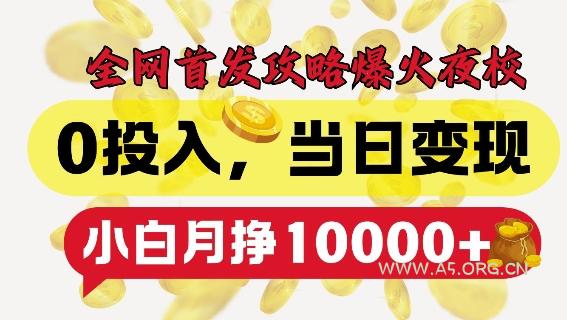 全网首发爆火夜校，0投入，当日变现，小白轻松月入1w+【揭秘】