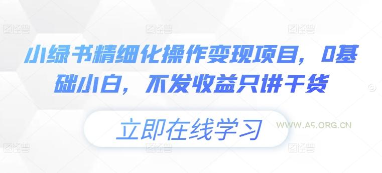 小绿书精细化操作变现项目，0基础小白，不发收益只讲干货