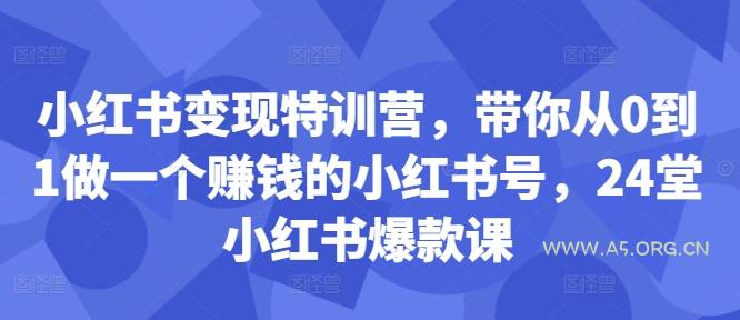 小红书变现特训营，带你从0到1做一个赚钱的小红书号，24堂小红书爆款课