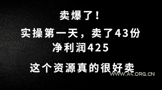 这个资源，需求很大，实操第一天卖了43份，净利润425【揭秘】