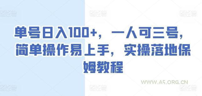 单号日入100+，一人可三号，简单操作易上手，实操落地保姆教程【揭秘】