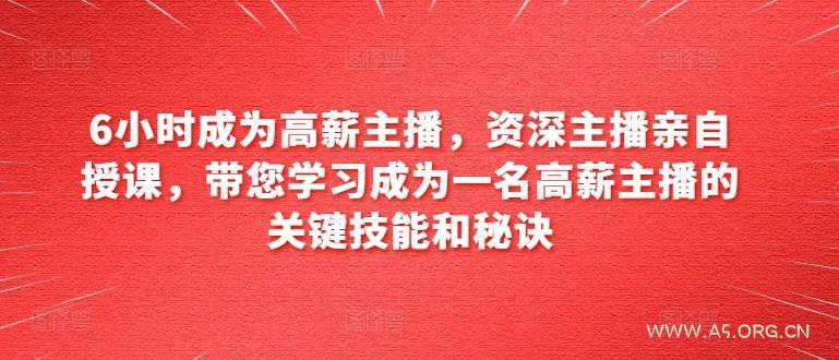 6小时成为高薪主播，资深主播亲自授课，带您学习成为一名高薪主播的关键技能和秘诀