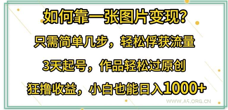 如何靠一张图片变现?只需简单几步,轻松俘获流量,3天起号,作品轻松过原创【揭秘】