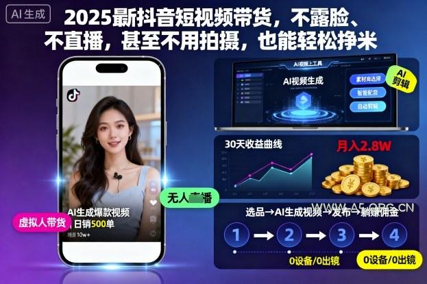 2025最新抖音短视频带货，不露脸、不直播，甚至不用拍摄，也能轻松挣米
