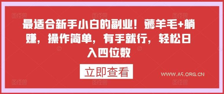 最适合新手小白的副业！薅羊毛+躺赚，操作简单，有手就行，轻松日入四位数【揭秘】