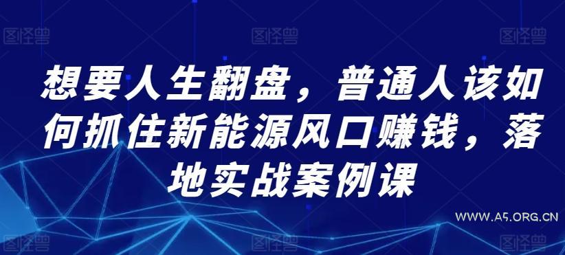 想要人生翻盘，普通人该如何抓住新能源风口赚钱，落地实战案例课