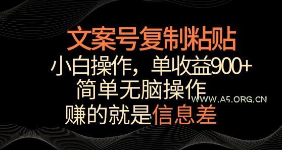 文案号掘金，简单复制粘贴，小白操作，单作品收益900+【揭秘】