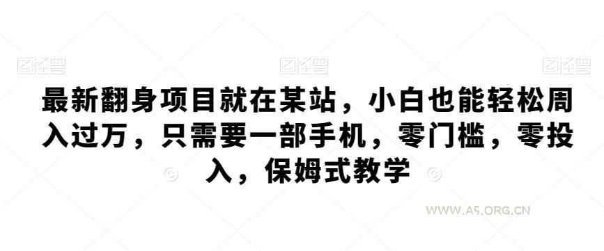 最新翻身项目就在某站，小白也能轻松周入过万，只需要一部手机，零门槛，零投入，保姆式教学