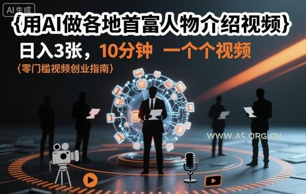 用AI做各地首富人物介绍视频，日入3张，10分钟一个视频