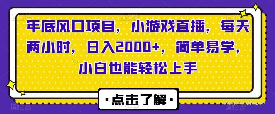 年底风口项目,小游戏直播,每天两小时,日入2000+,简单易学,小白也能轻松上手