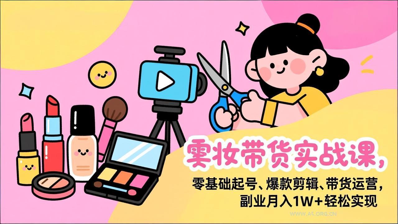 美妆带货实战课,零基础起号、爆款剪辑、带货运营,副业月入1W+轻松实现-小红泡