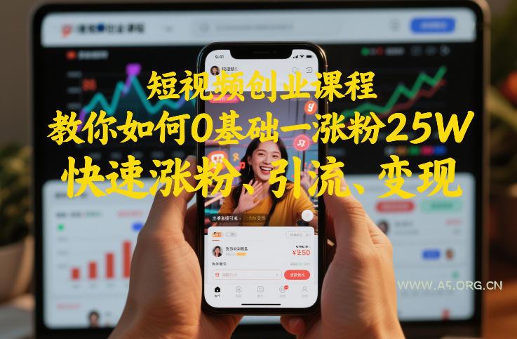 短视频创业课程，教你如何0基础一天涨粉25W，快速涨粉、引流、变现-小红泡