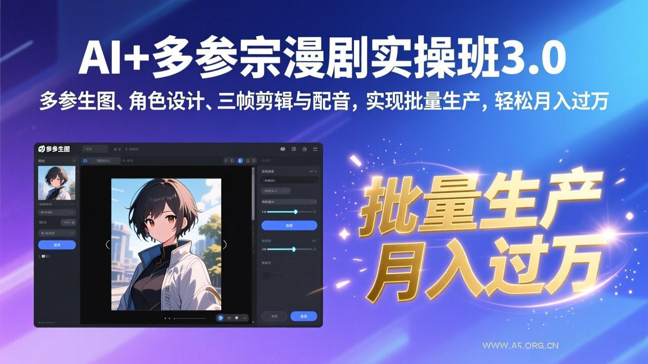 AI+多参宗漫剧实操班3.0：多参生图、角色设计、三帧剪辑与配音，实现批量生产，轻松月入过万-小红泡