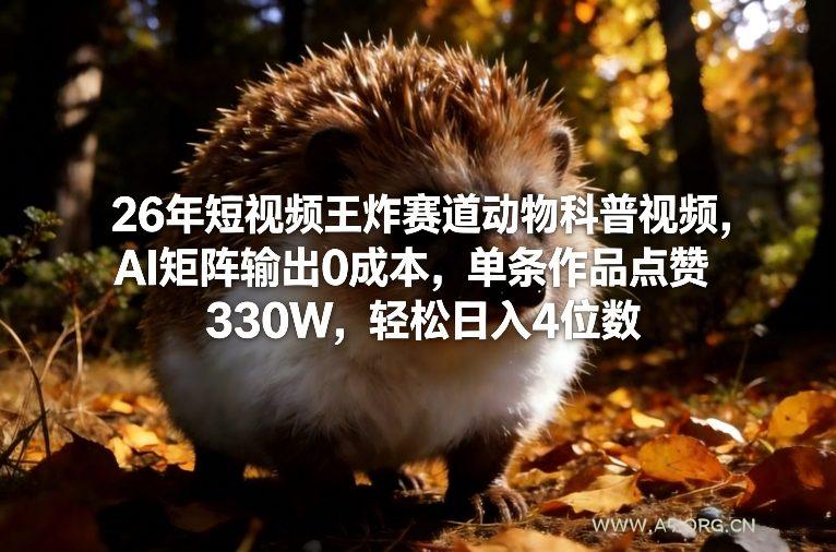 26年短视频王炸赛道动物科普视频,AI矩阵输出0成本,单条作品点赞330W,轻松日入4位数-小红泡