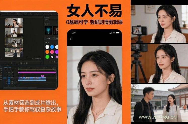 0基础可学!《女人不易》竖屏剧情剪辑课,从素材筛选到成片输出,手把手教你驾驭复杂故事-小红泡