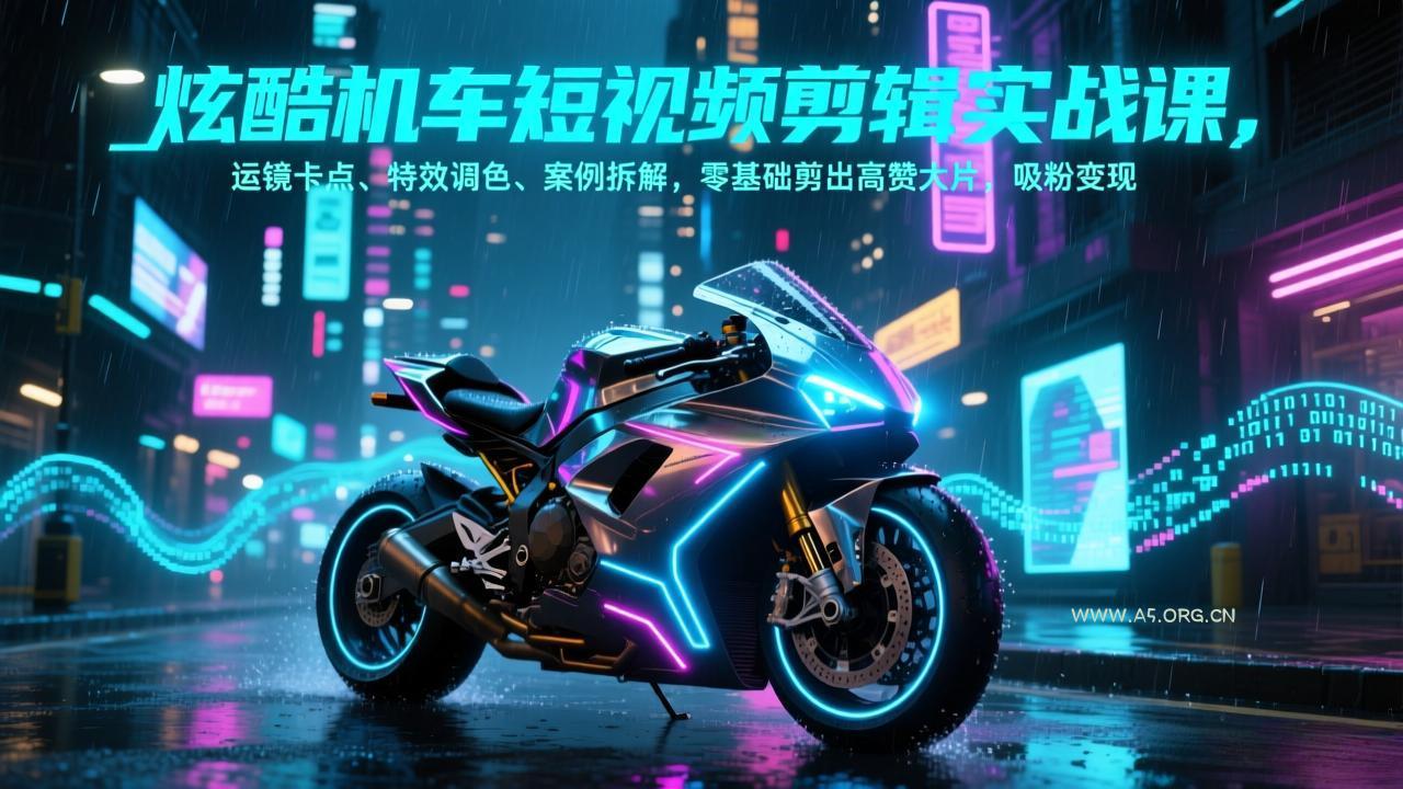 炫酷机车短视频剪辑实战课，运镜卡点、特效调色、案例拆解，零基础剪出高赞大片，吸粉变现-小红泡