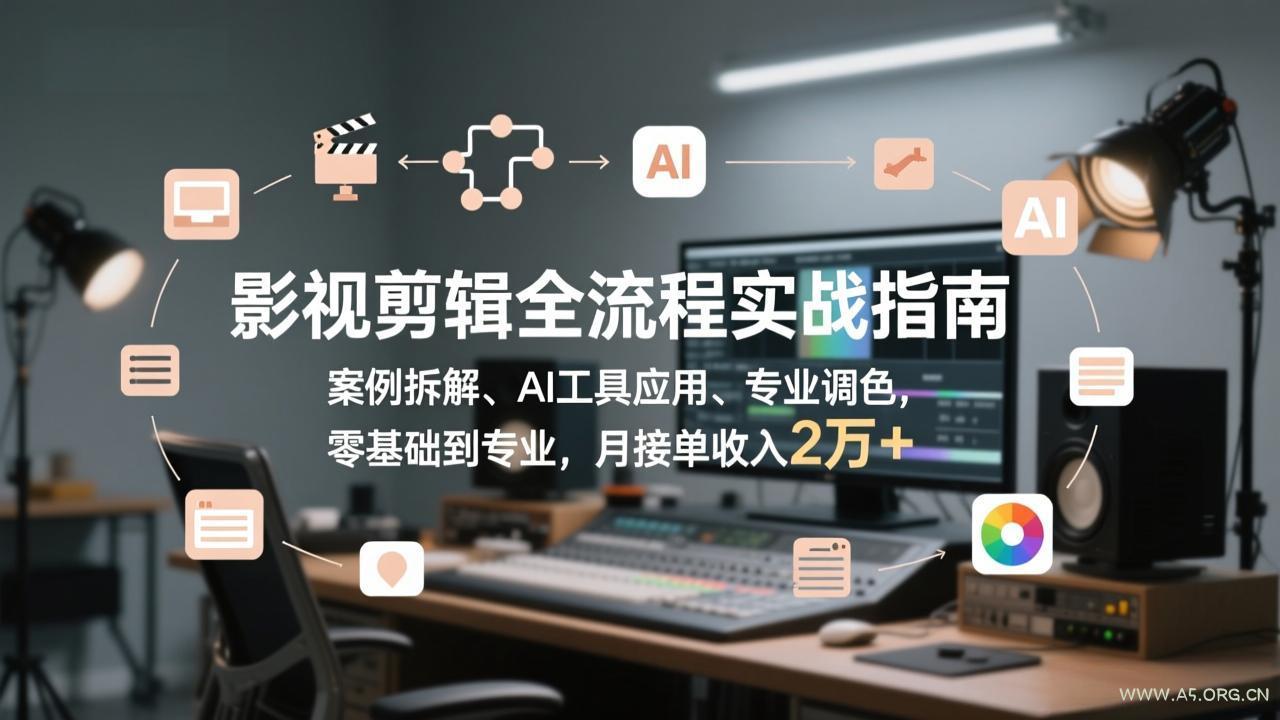影视剪辑全流程实战指南，案例拆解、AI工具应用、专业调色，零基础到专业，月接单收入2万+-小红泡