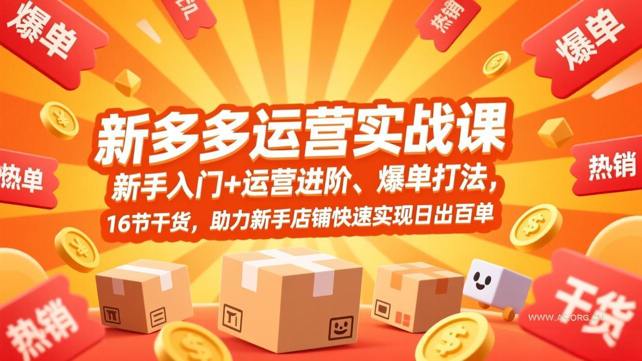 拼多多运营实战课,新手入门+运营进阶、爆单打法,16节干货,助力新手店铺快速实现日出百单-小红泡