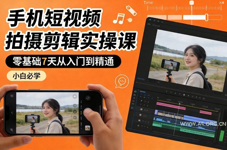 手机短视频拍摄剪辑实操课,零基础7天从入门到精通,小白必学-小红泡