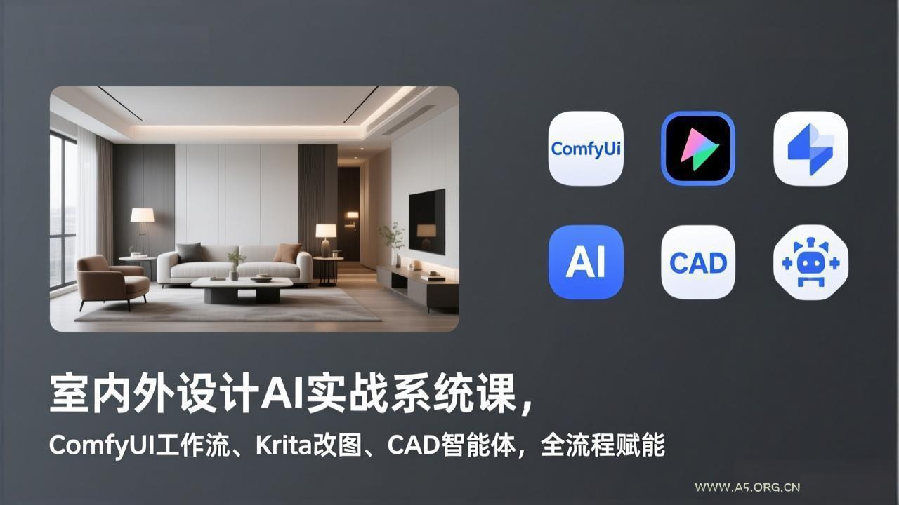 室内外设计AI实战系统课，ComfyUI工作流、Krita改图、CAD智能体，全流程赋能-小红泡