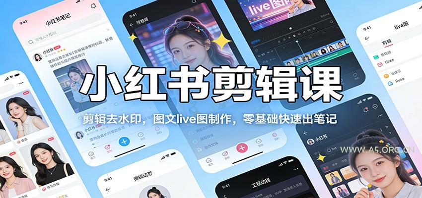 小红书剪辑课：剪辑去水印，图文live图制作，零基础快速出笔记-小红泡