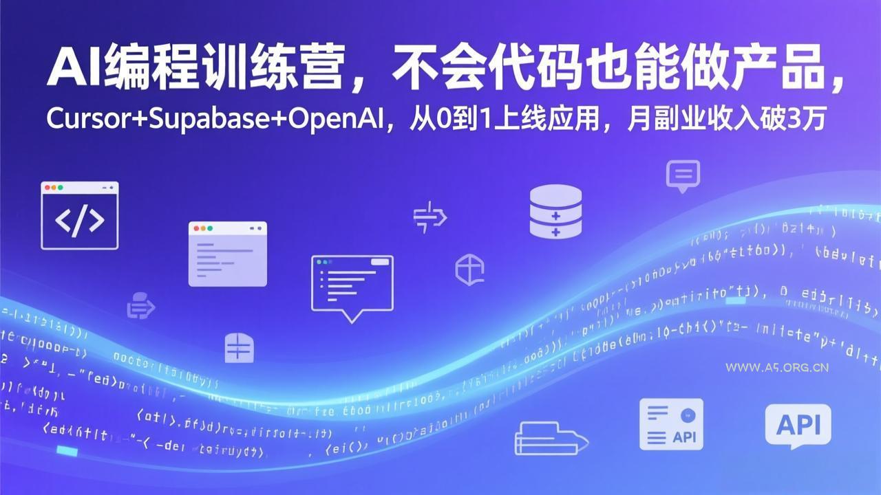 AI编程训练营，不会代码也能做产品，Cursor+Supabase+OpenAI，从0到1上线应用，月副业收入破3万-小红泡