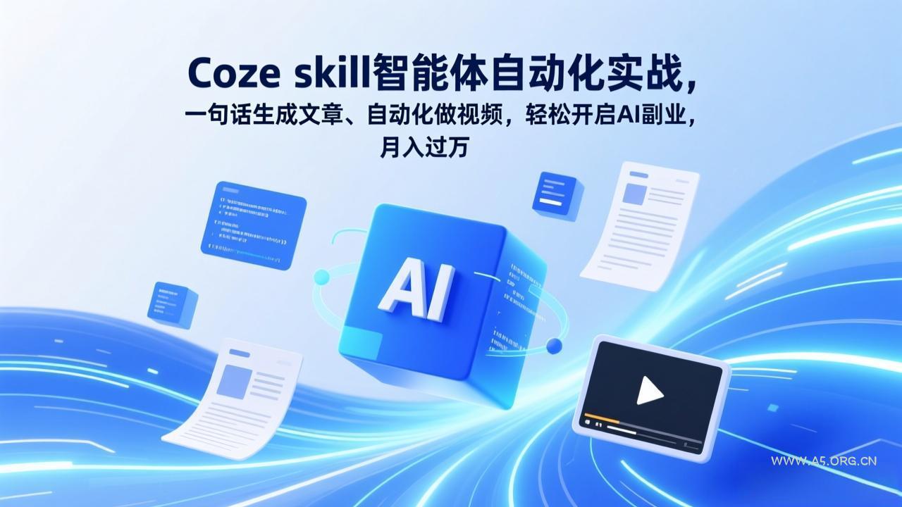 Coze skill智能体自动化实战，一句话生成文章、自动化做视频，轻松开启AI副业，月入过万-小红泡