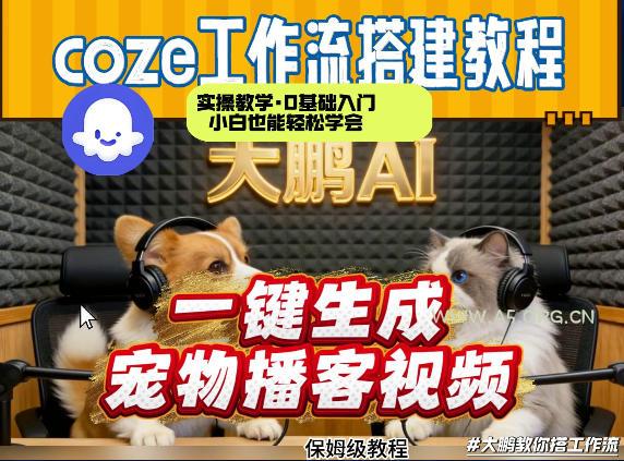 Coze工作流AI一键生成宠物播客视频,全程保姆级教程,零基础小白保姆级教学-小红泡