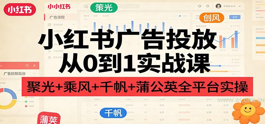 小红书广告投放从0到1实战课：聚光+乘风+千帆+蒲公英全平台实操-小红泡