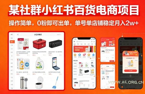某社群小红书百货电商项目，操作简单，0粉即可出单，单号单店铺稳定月入2w+-小红泡