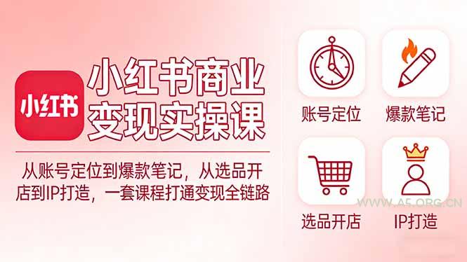 小红书商业变现实操课：从账号定位到爆款笔记，从选品开店到IP打造，一套课程打通变现全链路-小红泡